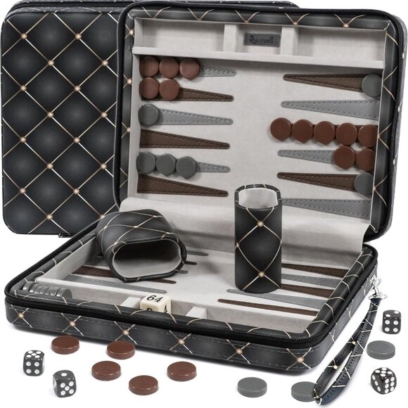 Magnetic Travel Backgammon Sets for Adults - Quality PU Leather Backgammon Board